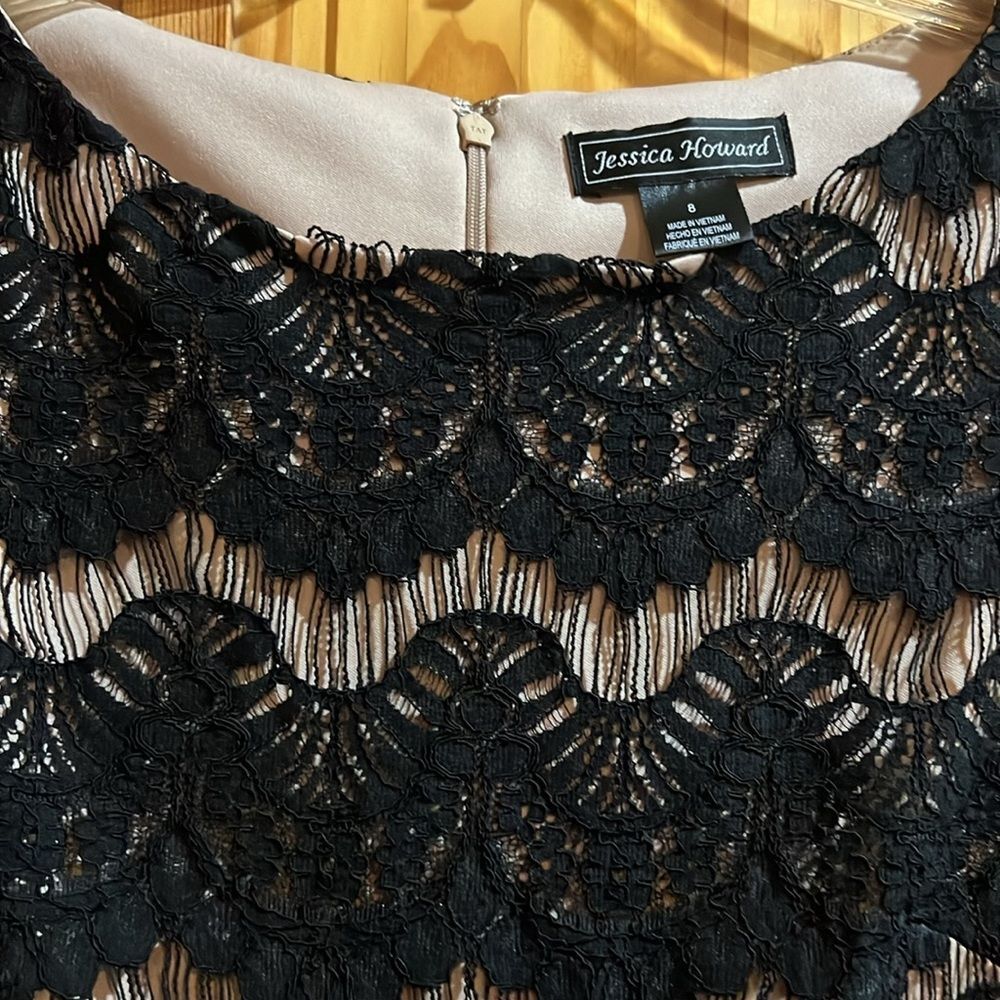 JESSICA HOWARD Black Lace Shift Dress Scoop Neck Long Sleeve Lined Cotton Zip Up - Picture 3 of 5